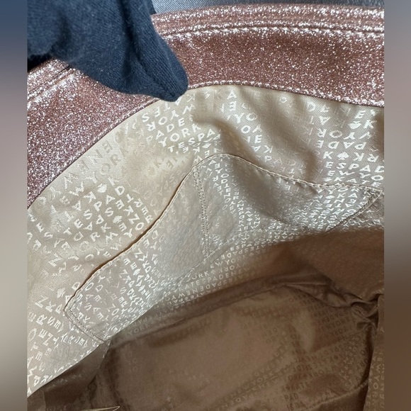 Kate Spade Live Colorfully Rose Gold Patent Glitter Sparkle Bon Shopper Tote Bag - Picture 9 of 15